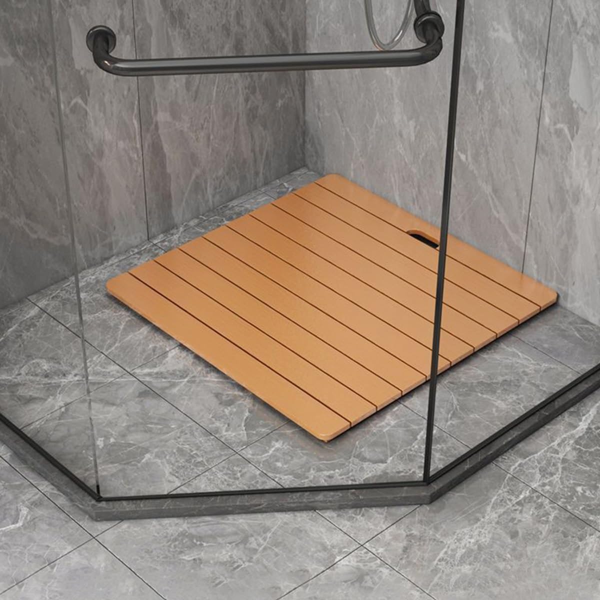 MESOVFCA Wood Grain Shower Mat 70x70cm/28x28in, Heavy Duty Non Slip Bathroom Mat, Floor Sturdy Bath Mats for Bathtub Yard Patio Pool/Spa/Sauna/Rv, Easy to Clean, Orange