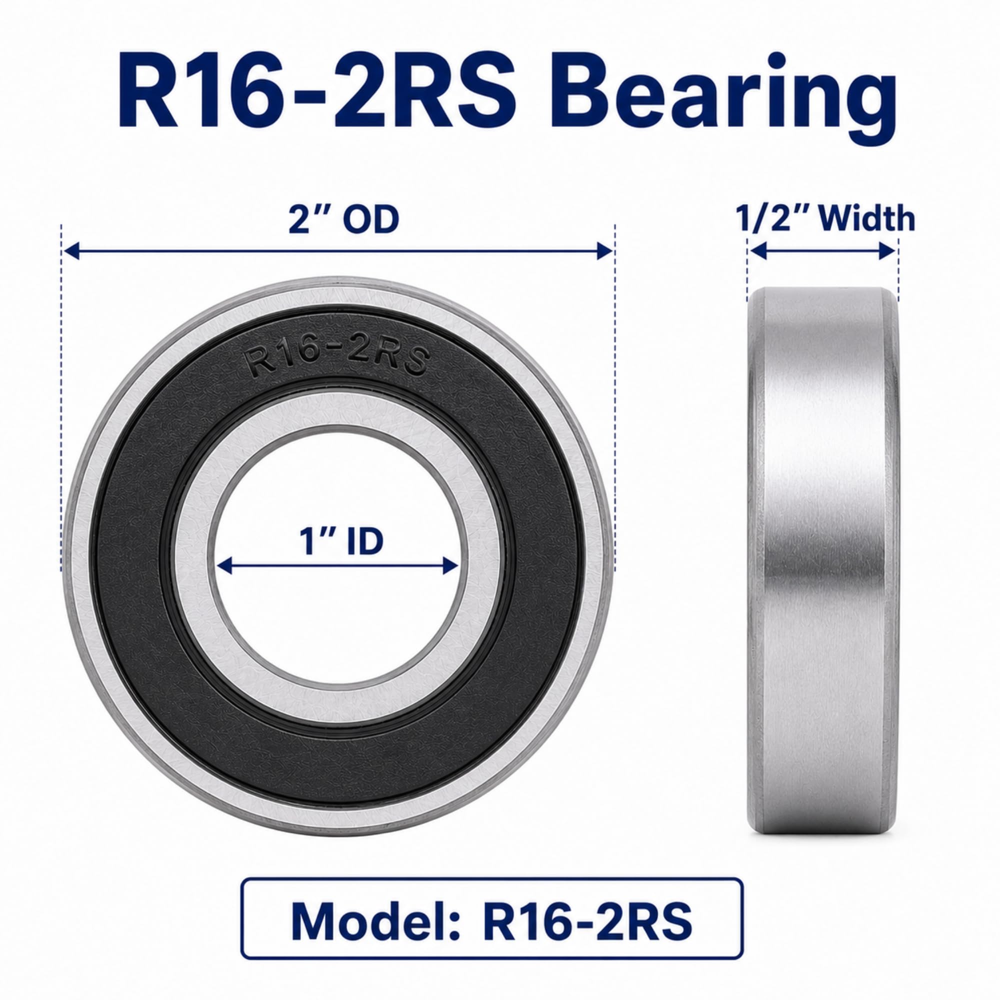 R16 2RS Bearing - 2 Pack, Sealed Steel -2