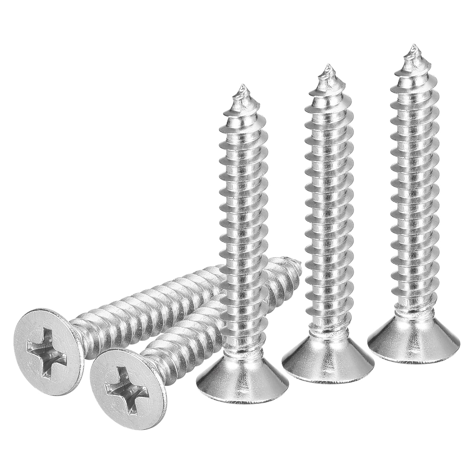 DTGN 25Pcs #10x1-1/4" Flat Head Wood Screws, 304 Stainless Steel Phillips Self Tapping Screws - Good for Woodworking Furniture - Silver