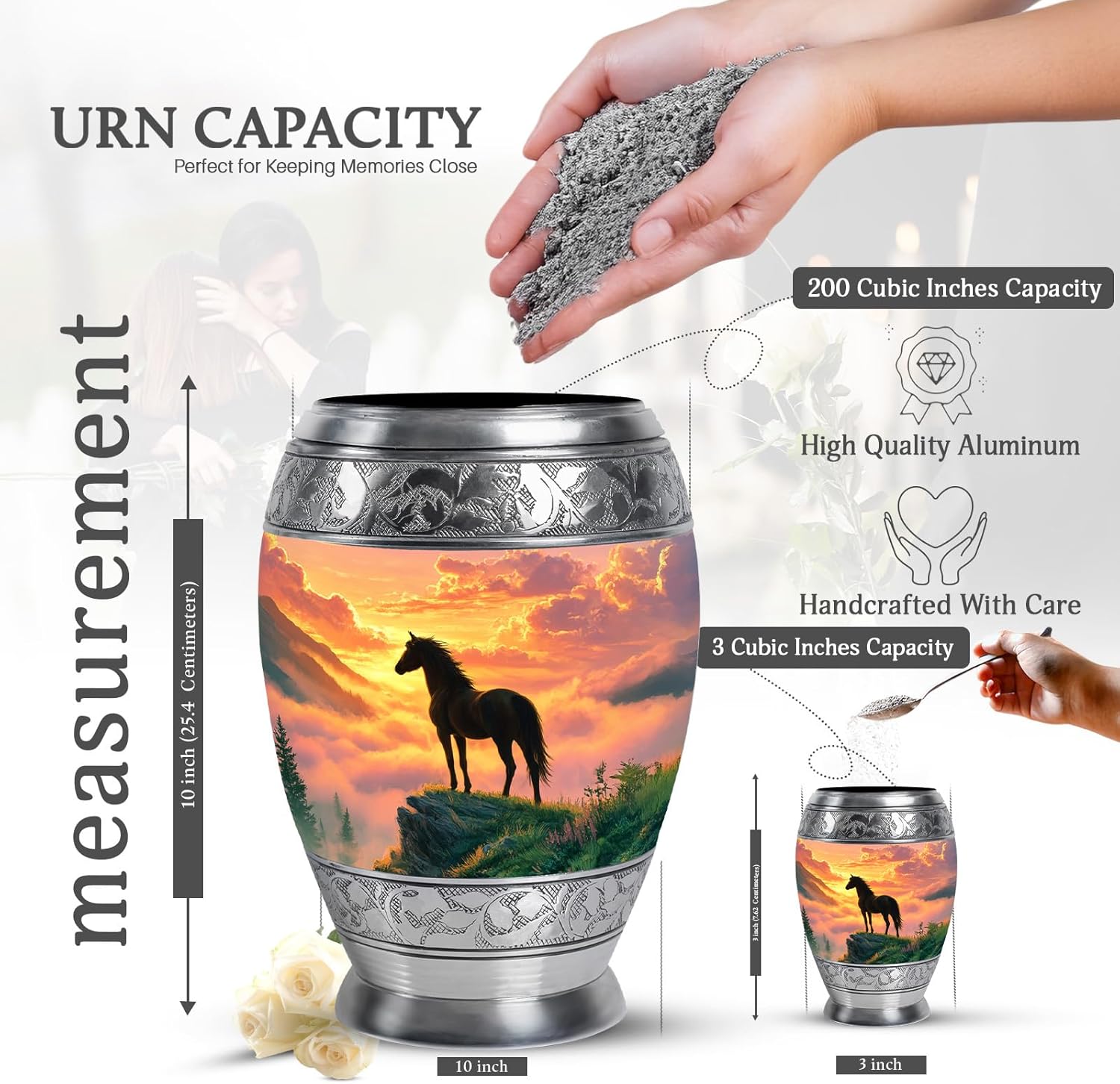 Horse Urns for Men - Mini Keepsake Cremation Urns for Adult Ashes Women - Pink Funeral Urn for Male & Female - Decorative Memorial Urn for Mom Burial - Combo 10 Inch & 3 Inch - Set of 5
