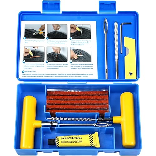 Tire Repair Kit with Plugs, Tire Plug Kit Heavy Duty Professional for Car, ATV, Motorcycle, Truck, Flat Tire Emergency Repair (Boxed Type - 19 PCs)
