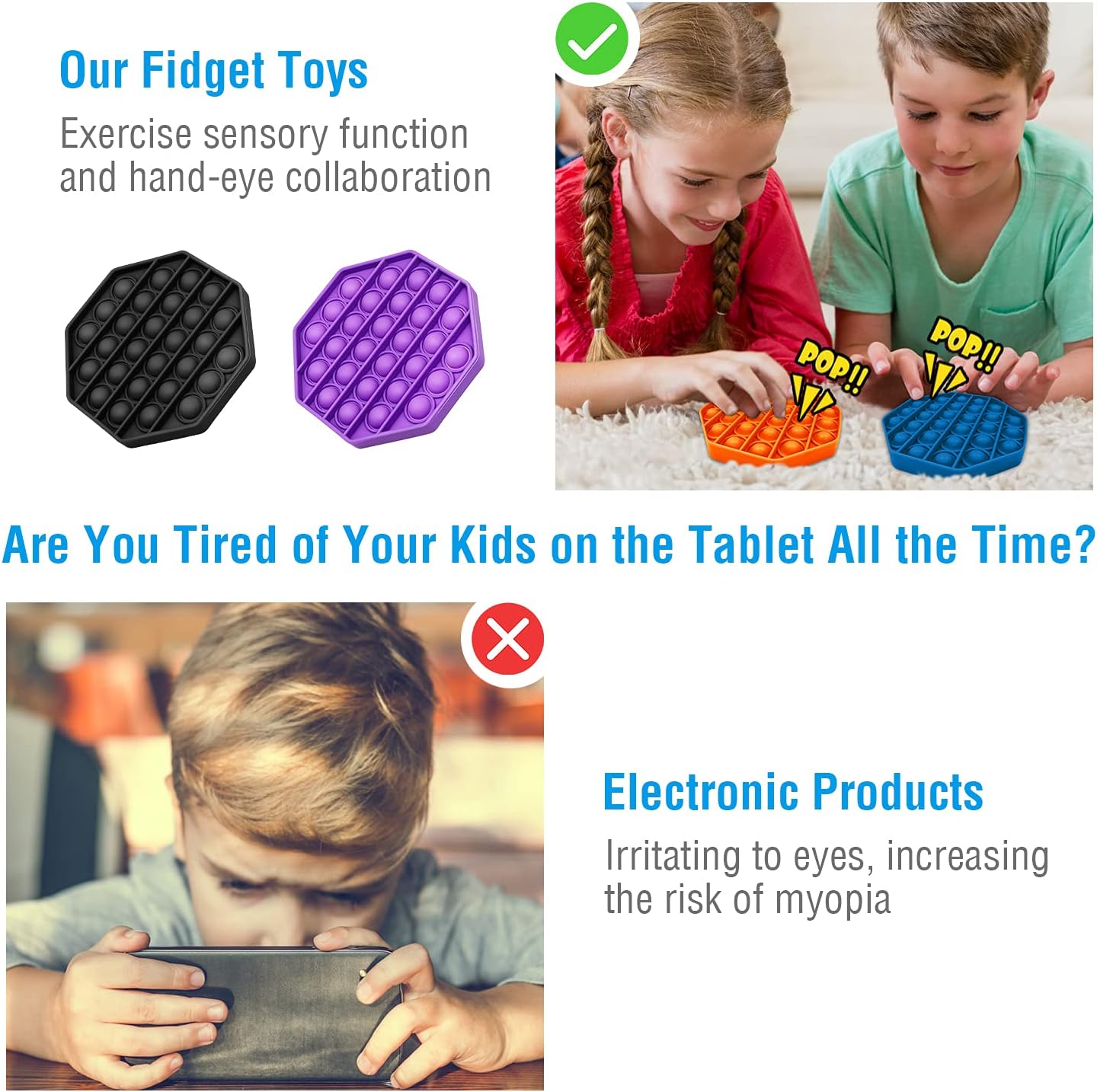 Push and Pop Bubble Fidget Sensory Toy, a Quiet Side and a Loud Side to Pop, Autism ADHD Special Needs Stress Reliever Silicone Squeeze Toy, a Great Way to Relax