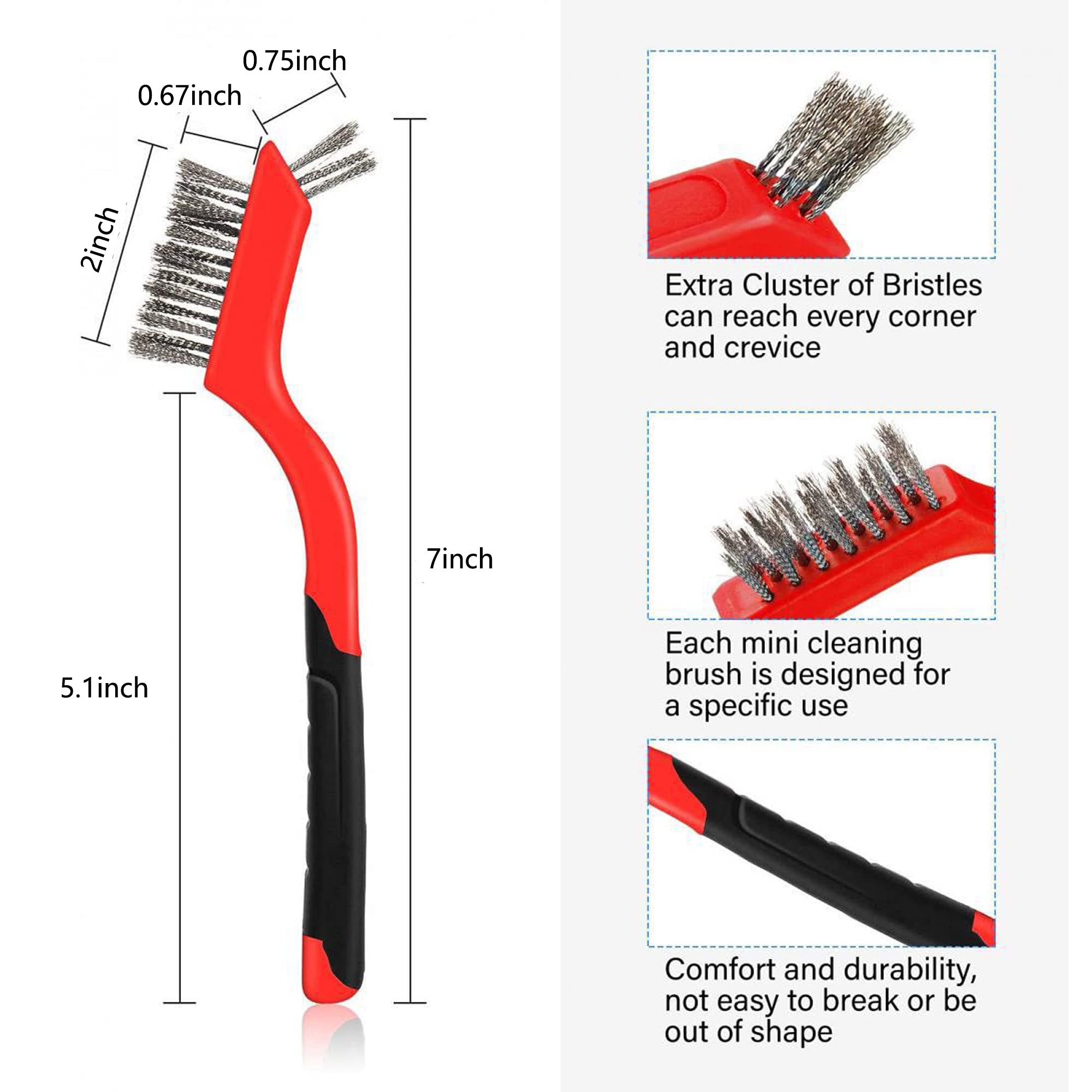 3Pcs Mini Wire Brush Set For Cleaning And Rust Removing, 7 Inch Industrial Wire Brushes Of - View #6