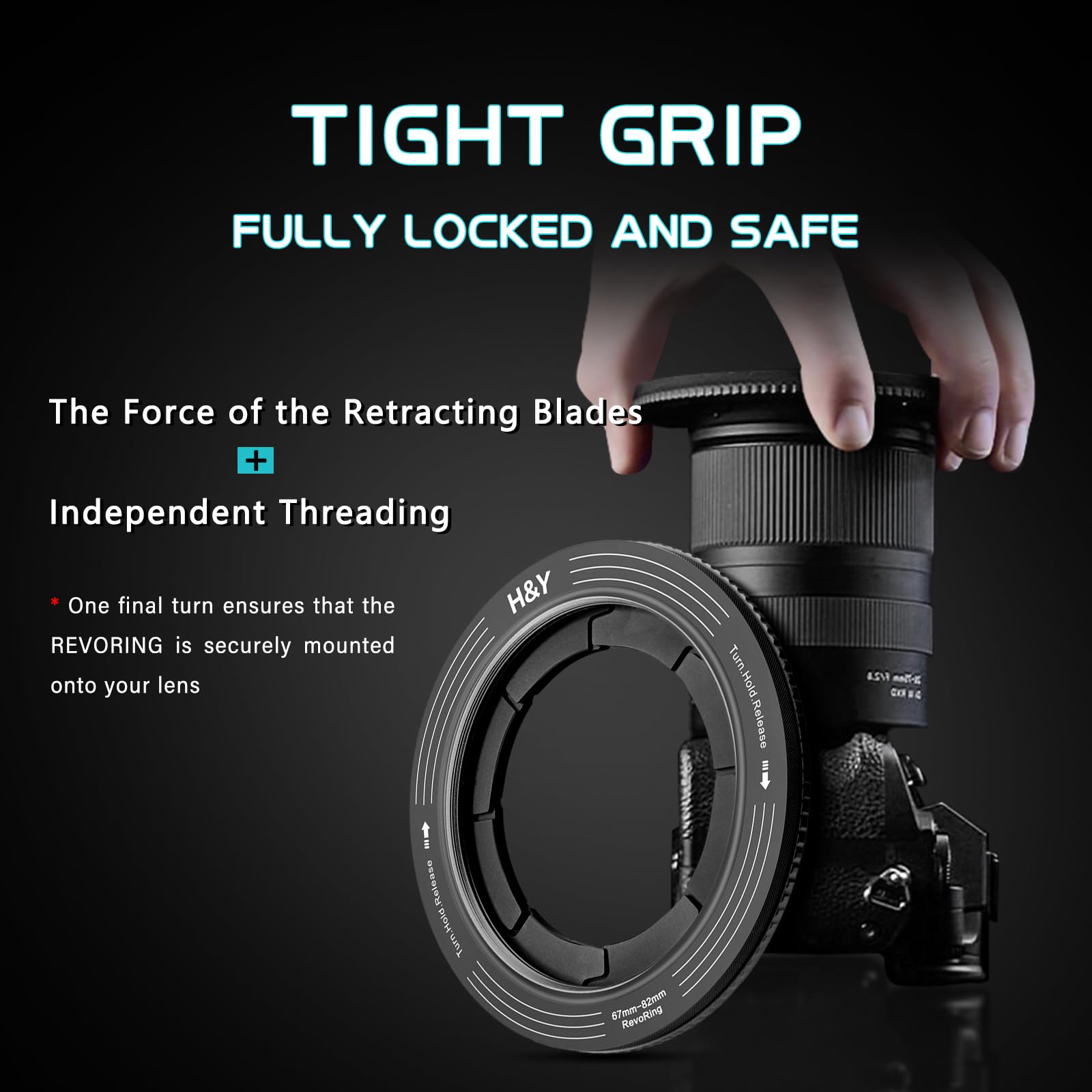 H&Y RevoRing - Anillo ajustable de 82-95 mm a 95 mm, anillo adaptador de filtro de lente variable, sistema de escalonamiento universal para 82 86 92 95 mm, color negro