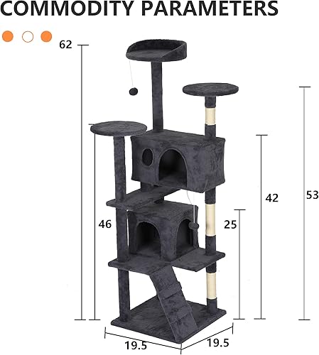 Vista 123 de BestPet Torre de árbol para gatos de 54 pulgadas Beige Resistente y fácil de montar, centro de actividades de varios niveles con postes