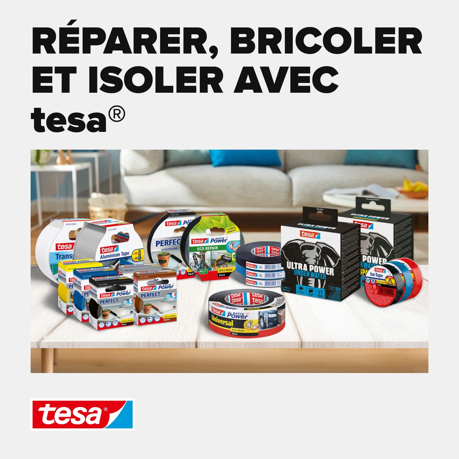 tesa extra Power Perfect Ruban adhésif tissé- Noir - 50 m x 50 mm