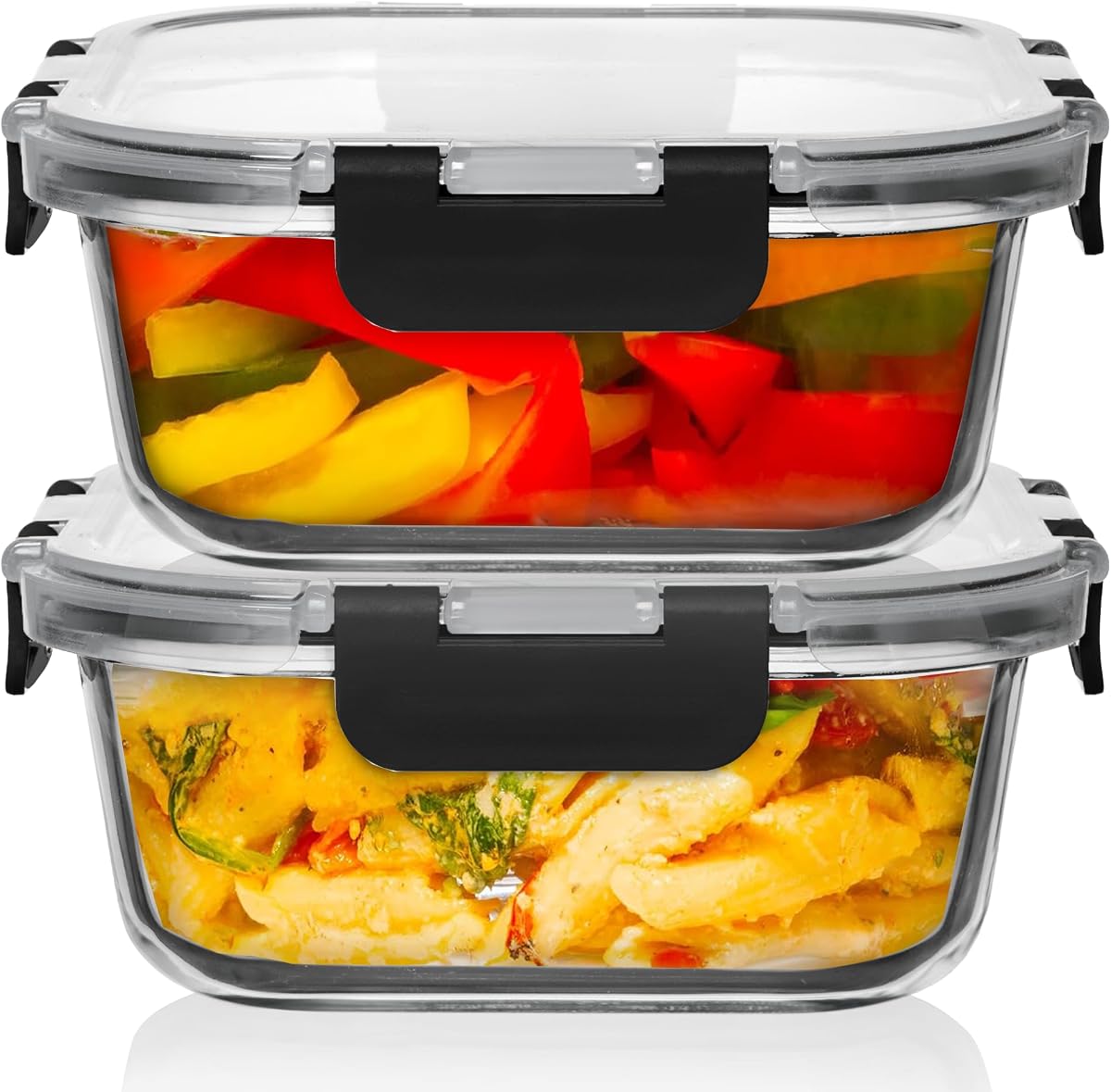 2 PC 1200ML / 41 Oz Glass Food Storage Containers with Lids - Airtight & Leakproof - Microwave/Oven/Freezer Safe - BPA Free - Ideal for Meal Prep, Storing Leftover & Lunch