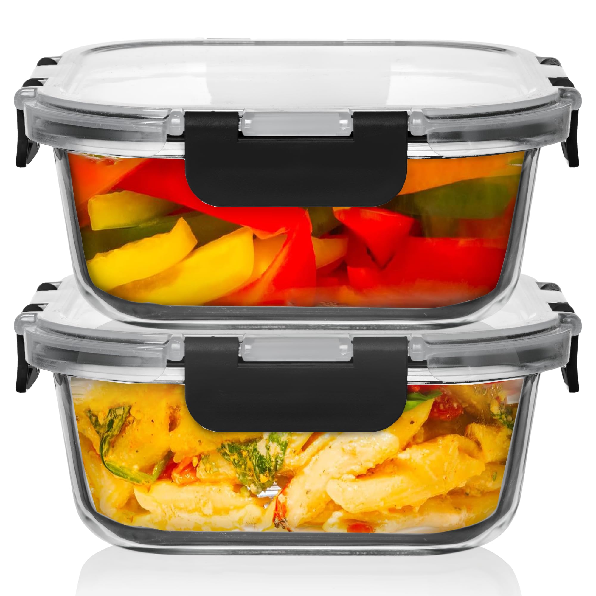 Razab Frischhaltedosen aus Glas mit Deckel, luftdicht und auslaufsicher, mikrowellen-/ofen-/gefriergeeignet, BPA-frei, ideal für Mahlzeiten, Aufbewahrung von Resten und Mittagessen, 2 Stück