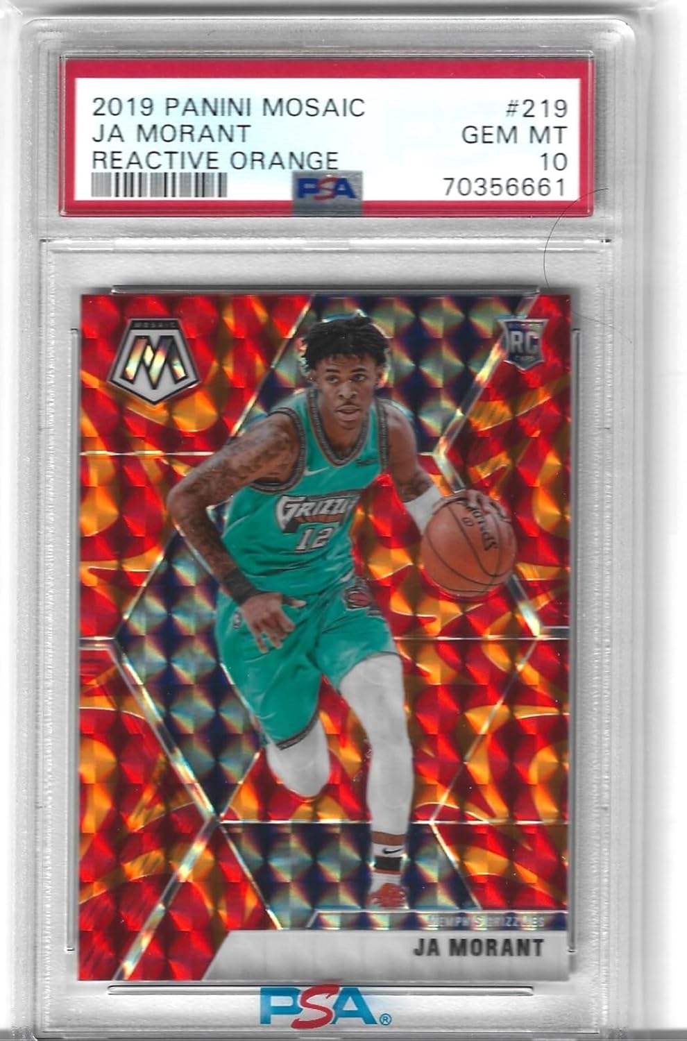 PSA 10 JA MORANT BASKETBALL ROOKIE CARD MOSAIC REACTIVE ORANCE GRADED PSA GEM MINT 10 ROOKIE OF THE YEAR SUPERSTAR PLAYER