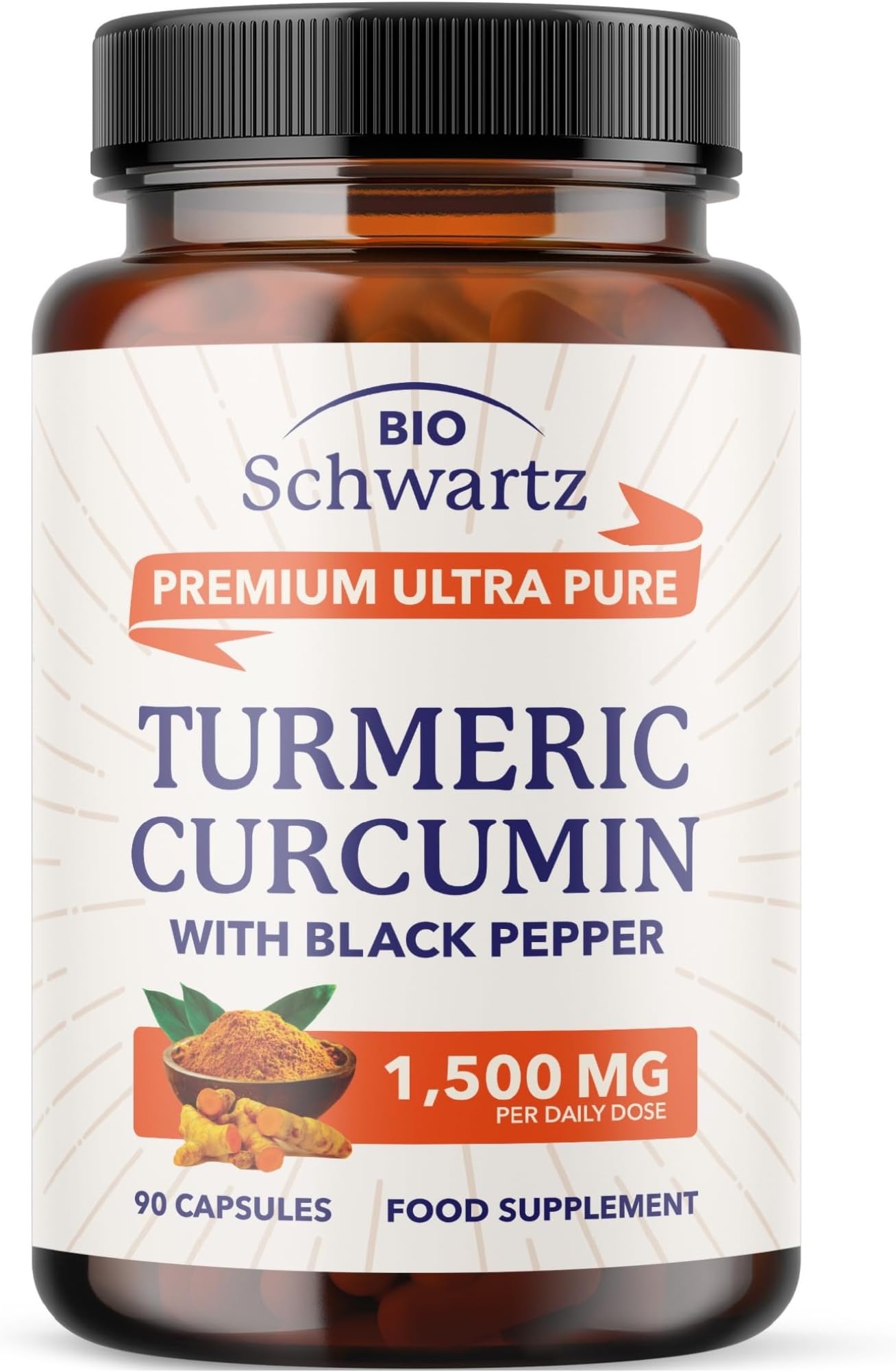 Turmeric and Black Pepper Capsules | High Strength 1500 mg Turmeric Curcumin Supplements | with Black Pepper for Ultra Absorption | Non-GMO, Vegan, Gluten-Free | 90 Capsules, 30 Day Supply
