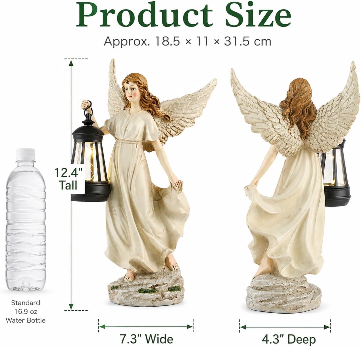 12.40" Fairy Garden Statue, Solar Garden Decor for mom Grandma, Resin Fairy Statue with Lights, Angel Decor for Patio, Yard, Porch, Entryway, Balcony Decor
