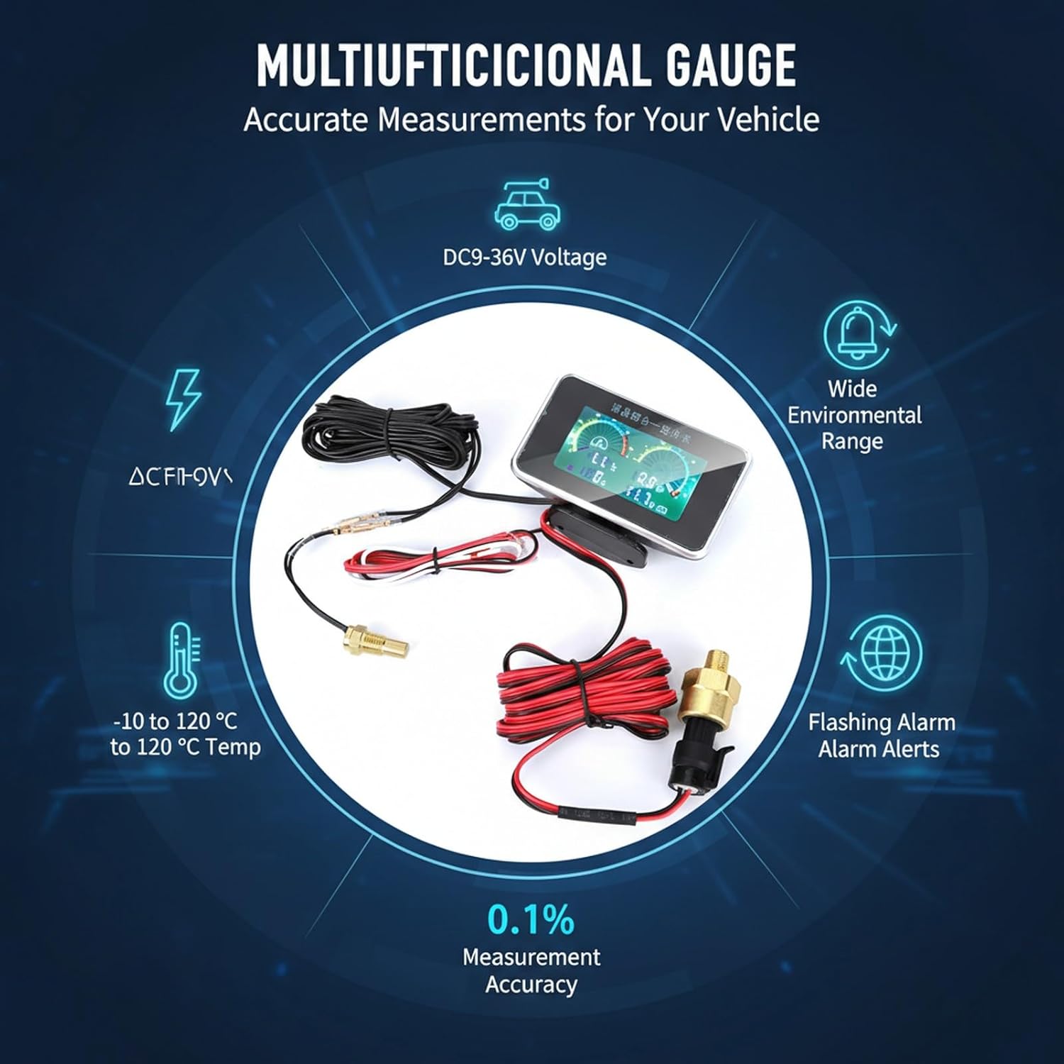 Car LCD Digital Display Voltmeter Water Temp Oil Pressure Meter 9V - 36V Voltage Fuel - Multi - Function 4 - in - 1 Sensor, SUV and Auto Use