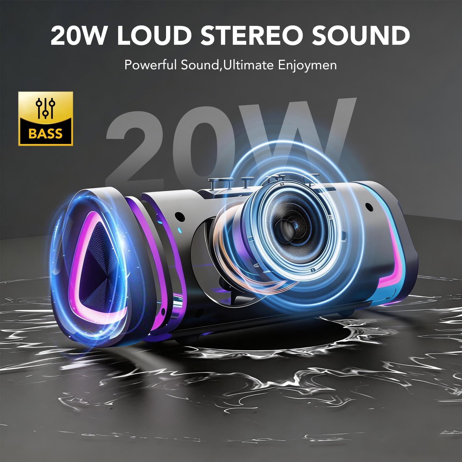 Cassa Bluetooth Portatili senza fili con luce LED, Display Digitale Intelligente+Smart EQ, Altoparlante Bluetooth Bassi Potente, Bluetooth 5.4, Speaker da Esterno per Viaggi, Sport, Feste, Ciclismo