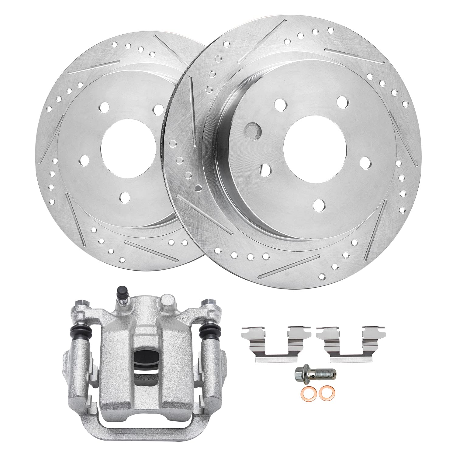 Detroit Axle - Rear Drilled Rotors + Right Brake Caliper Replacement