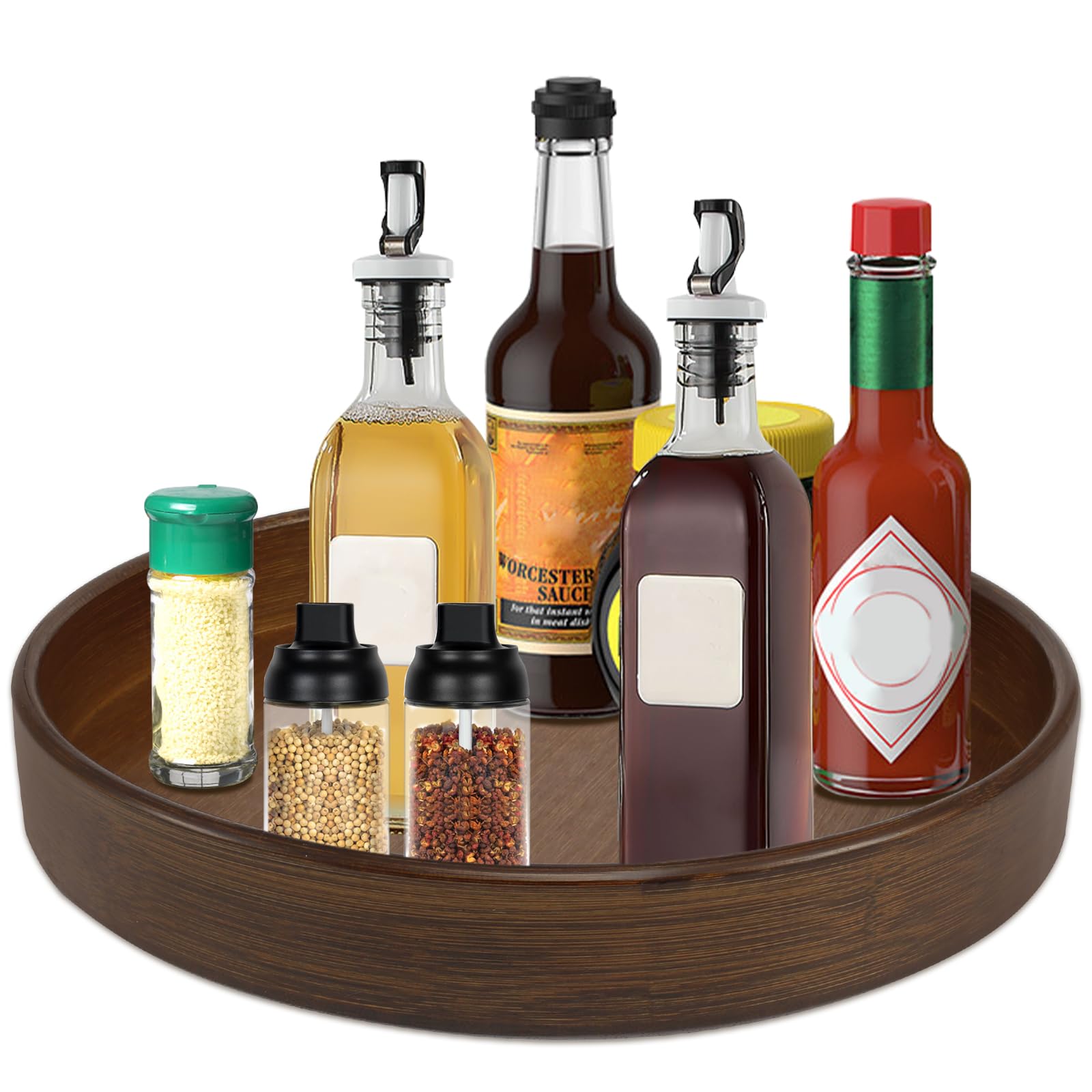 Nihuifdpy Tan Lazy Susan Turntable Cupboard Organizer, 30Cm Round Wood Multi-Functional Rotating Spice Rack For Kitchen Storage And Organization, Revolving Condiment Holder, Non-Slip Fridge Storage Racks