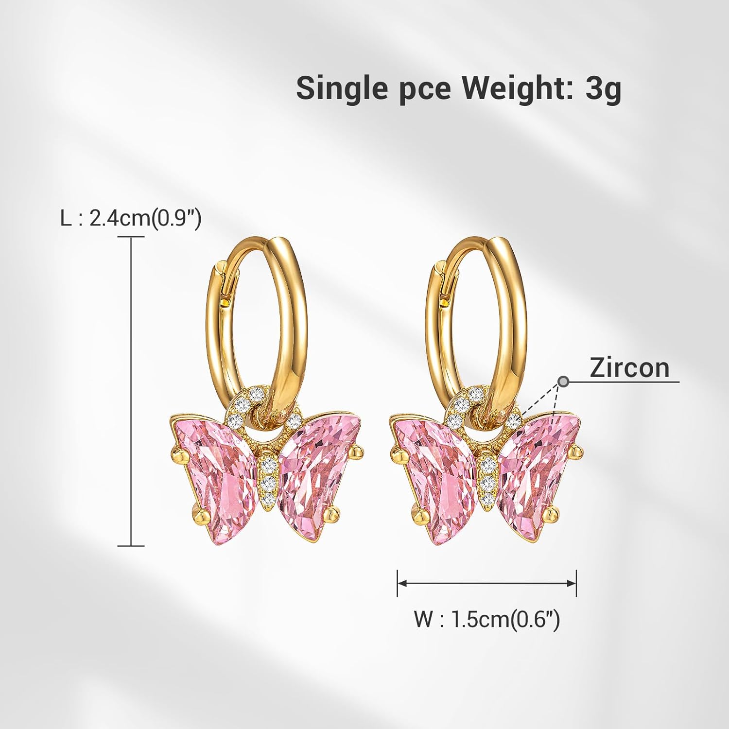 Pink Butterfly Huggie Earrings for Women Cubic Zirconia Charm Hoop Dangle Jewelry Gift - Image 5