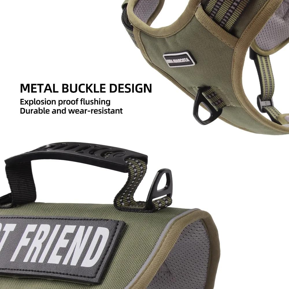 Tactical Dog Harness with Leash for Large Dogs, No Pull Adjustable Dog Harness, Reflective K9 Working Pet Vest for Walking, Training (Army Green, L)