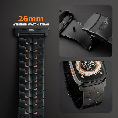 Vista 4 de Correa de titanio Ultra para Apple Watch, ancho máximo de 1.024 in, esta correa cuenta con un mecanismo de cierre seguro, se adapta a Apple Watch
