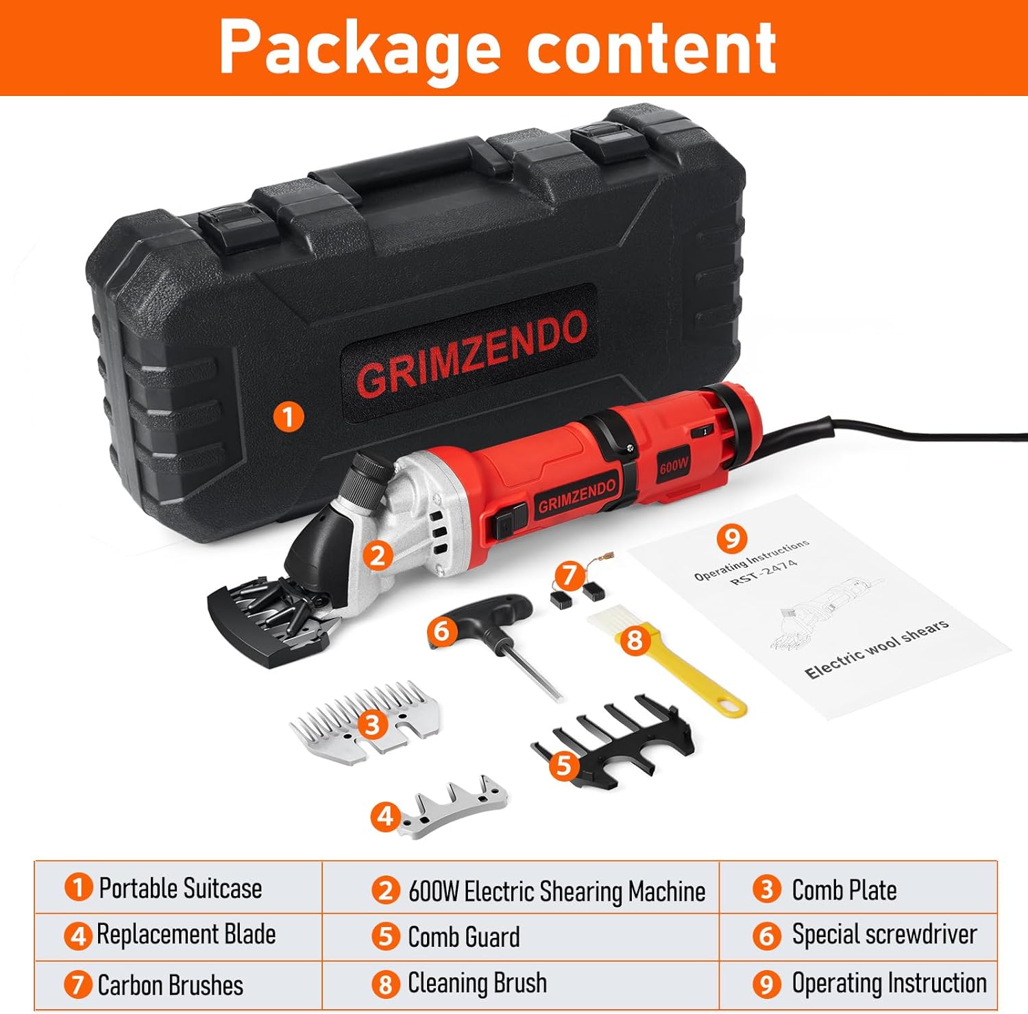 Sheep Shears 600W, Electric Sheep Clippers Professional, 6 Speed Heavy Duty Livestock Haircut for Grooming Sheep Horses Large Dog Thick Coats Animals, Small Dog Forbidden, Red