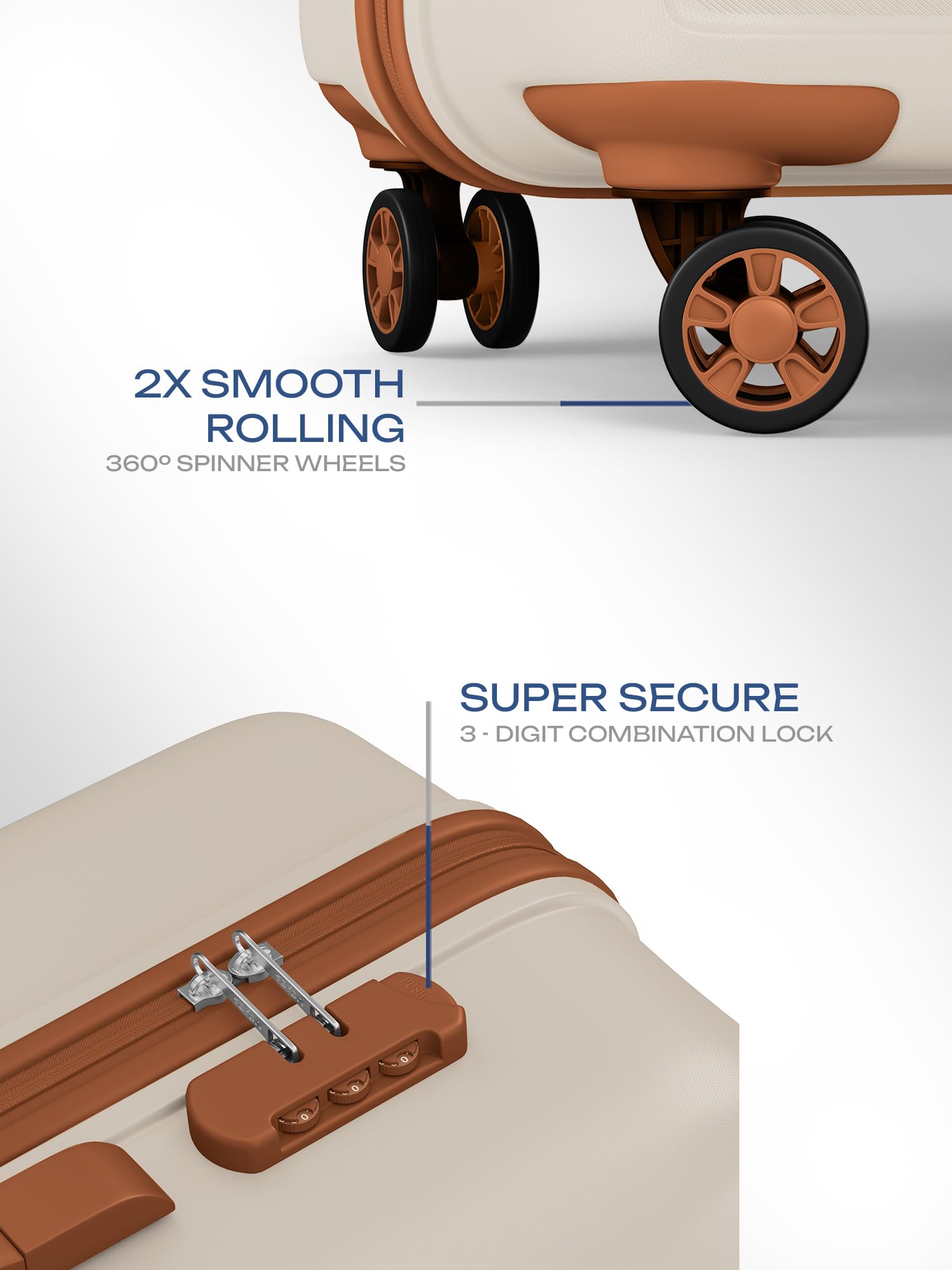 Safari Pentagon Pro 8 Wheels 75cm Large Size Trolley Bag, Hard Case Polypropylene, 360º Wheeling Check in Luggage, Suitcase for Travel, Trolley Bags for Travel, Luxury Beige — Amazon image 3