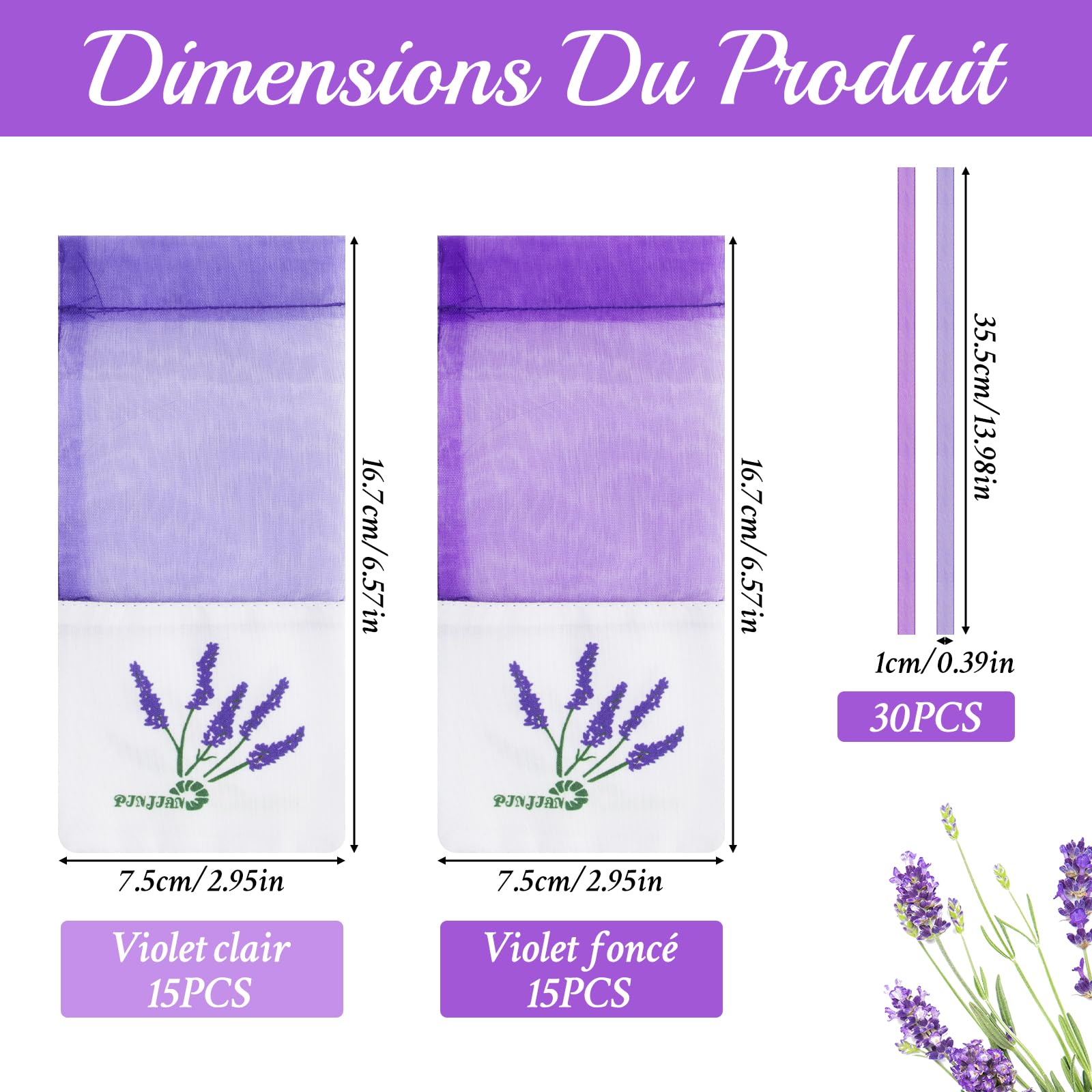 Scettar 30 Pcs Sachet de Lavande en Coton et Gaze avec Rubans, Sacs à Lavande vides Sachets(Violet Foncé et Violet Clair), pour Lavande, Épices, Herbes, Fleurs Séchées, Confiserie