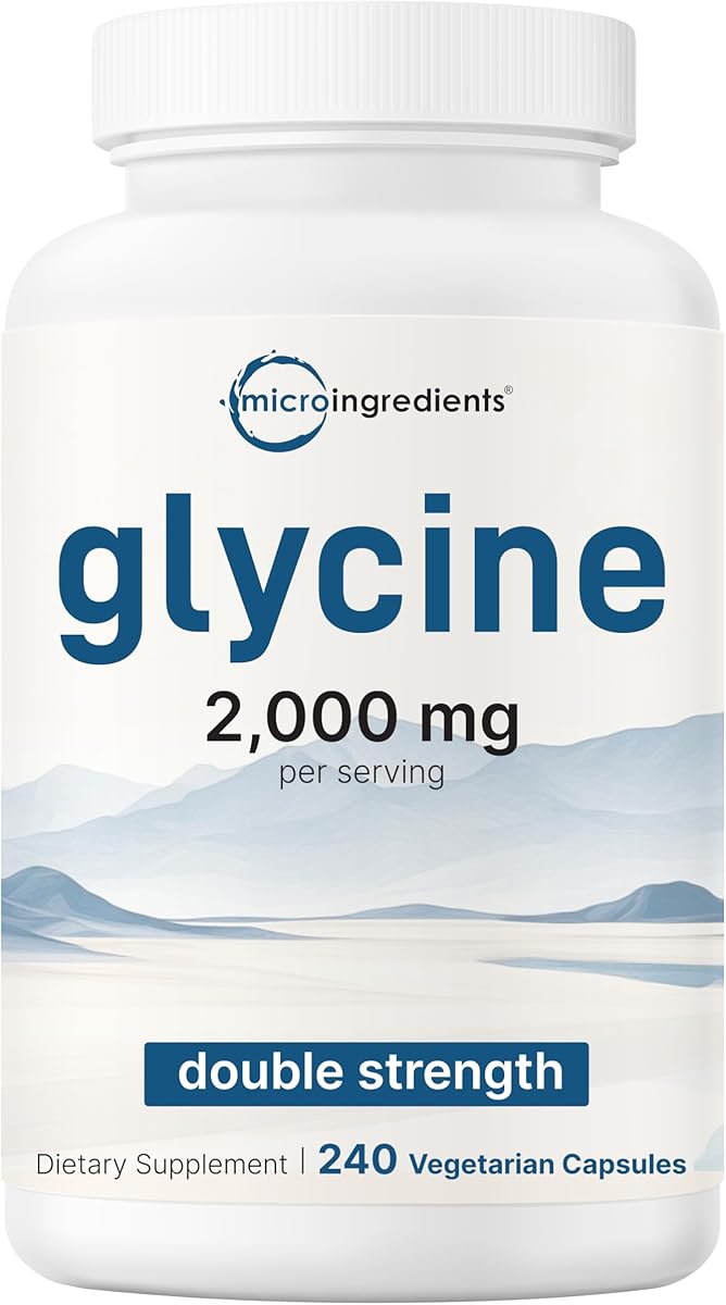 Micro Ingredients Glycine 2,000mg Per Serving, 240 Veggie Capsules | Free Form | Double Strength Amino Acids | Restful Sleep and Neurotransmitter Support Supplements | Non-GMO, Gluten Free