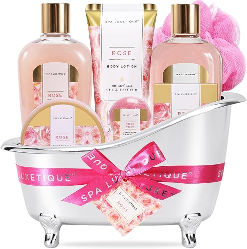 Gift Set For Women, Spa Luxetique Bath Sets for Women Gift, 8 Pcs Rose Spa Basket Includes Bubble Bath, Shower Gel, Body Lotion, Birthday Spa Gifts, Mothers Day Gifts for Mom