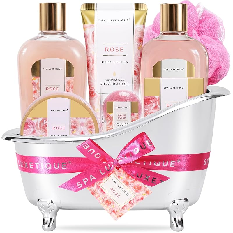 spa luxetique Kit de banho com fragrância de rosa, 8 peças