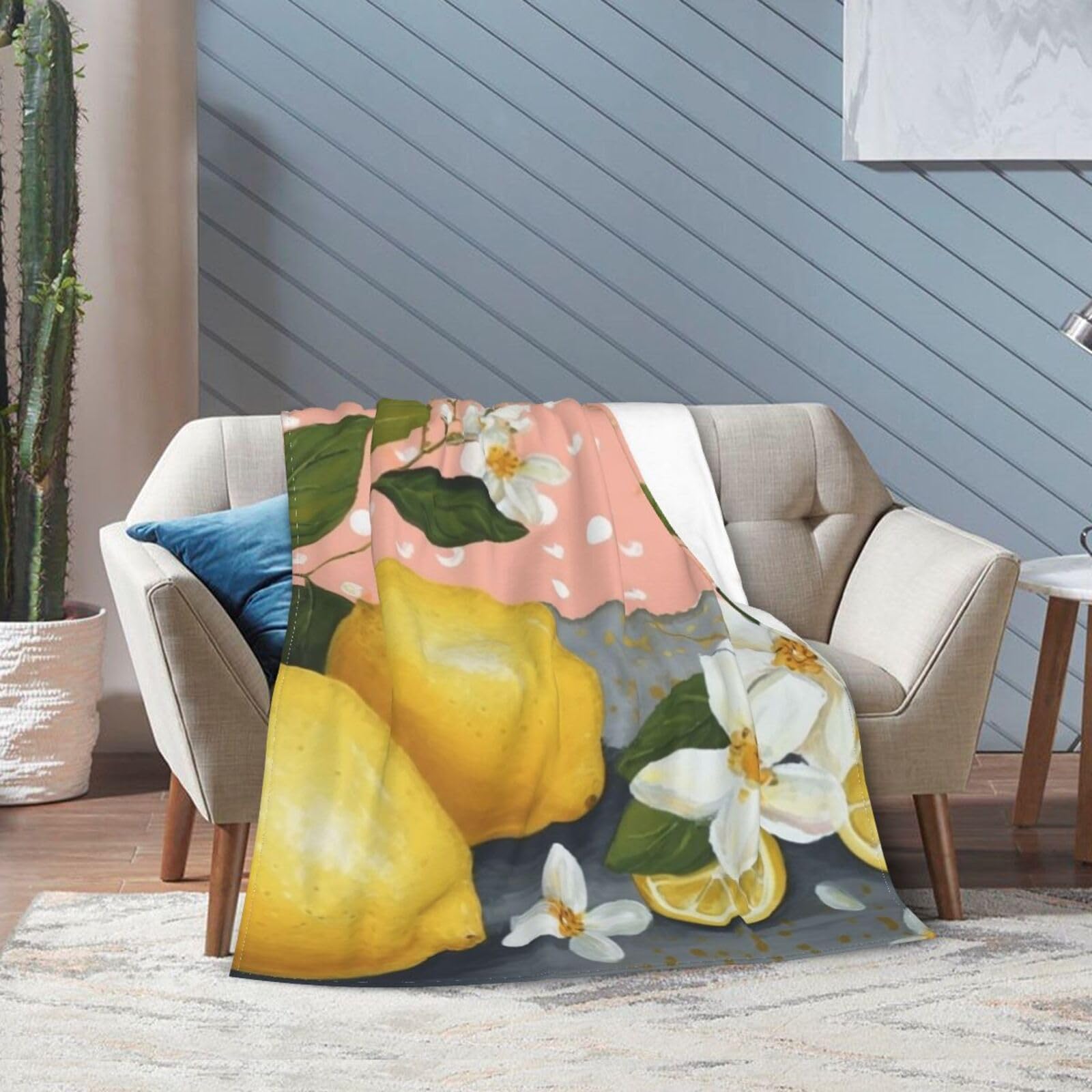 Couverture légère chaude anti-courants d'air plaid doux fleurs de citron pour lit