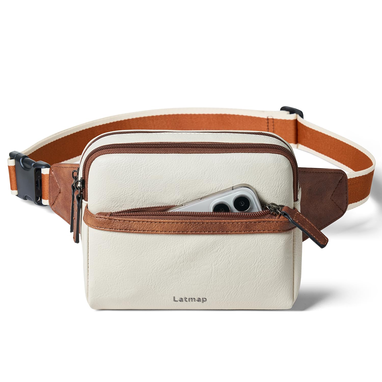 LATMAP 3L Bumbags for Ladies,Crossbody Bag for Women PU Leather Sling Bag Women Small Bum Bag Fashion Fanny Packs Waist Bag for Hiking Travel