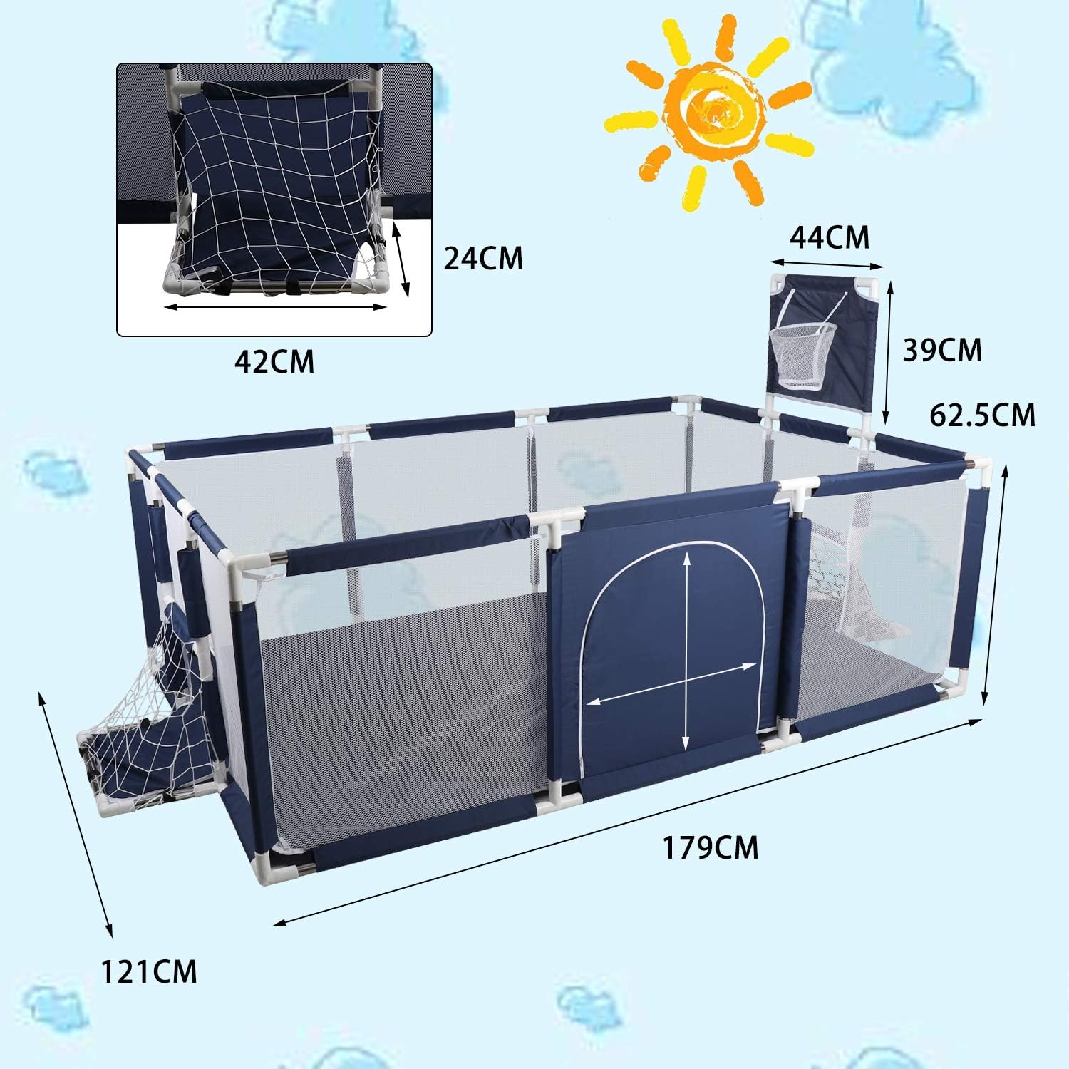 Amazon Yeego ベビーサークル メッシュ 子供サークル 大きいサイズ プレイヤード 四季用 超広々 ソフトベビーフェンス 扉付き プレイペンス 通気性 室内 室外対応 ジョイント式 誕生日 クリスマス 子供の日 祝日ギフト ブルー ベビーサークル プレイヤード ベビー
