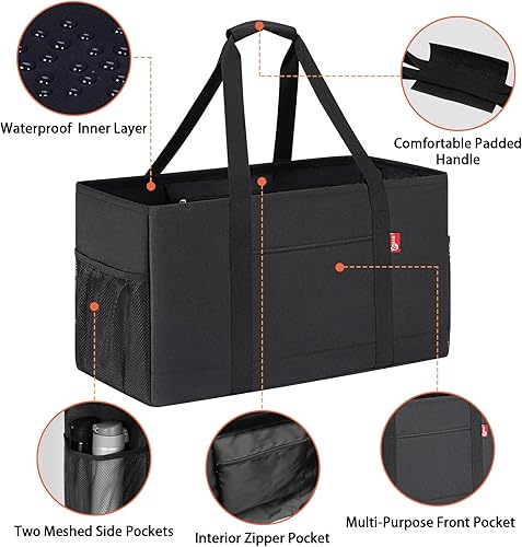 Miniatura 4 de RVSNQ Bolsa de mano extra grande, bolsas plegables reutilizables para comestibles, bolsa plegable con marco de alambre de metal y tablero inferior