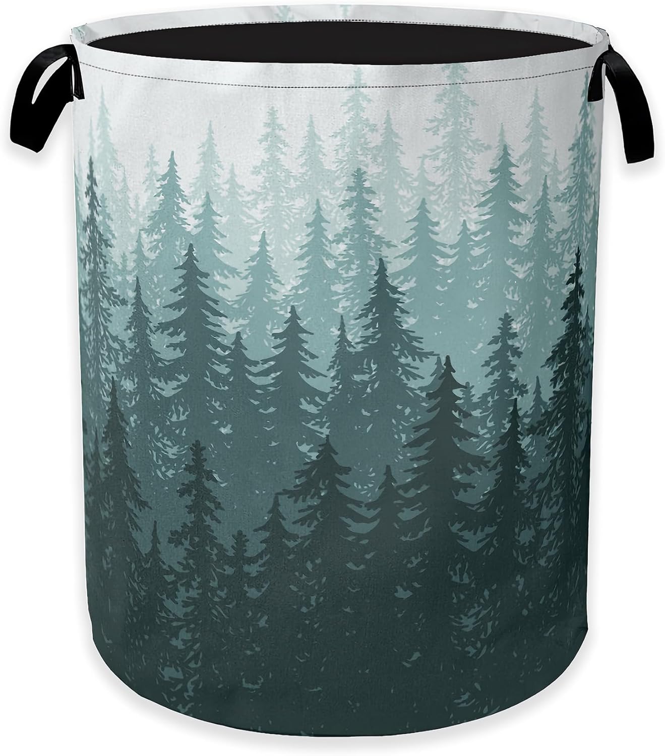 Foggy Forest Laundry Hamper,Green Tree Clothes Hamper for Laundry,Waterproof Oxford Toy Storage Collapsible Hampers for Bedroom, Dorm Room,Bathroom,16x20 Inch