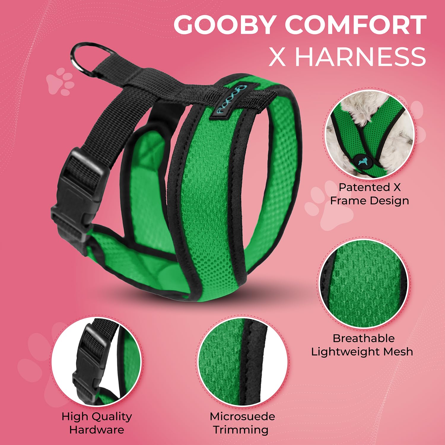 Gooby Memory Foam Step In Geschirr – Würgefrei, Für Kleine Hunde | X-Large, Grün, Mit 4-Punkt-Verstellung