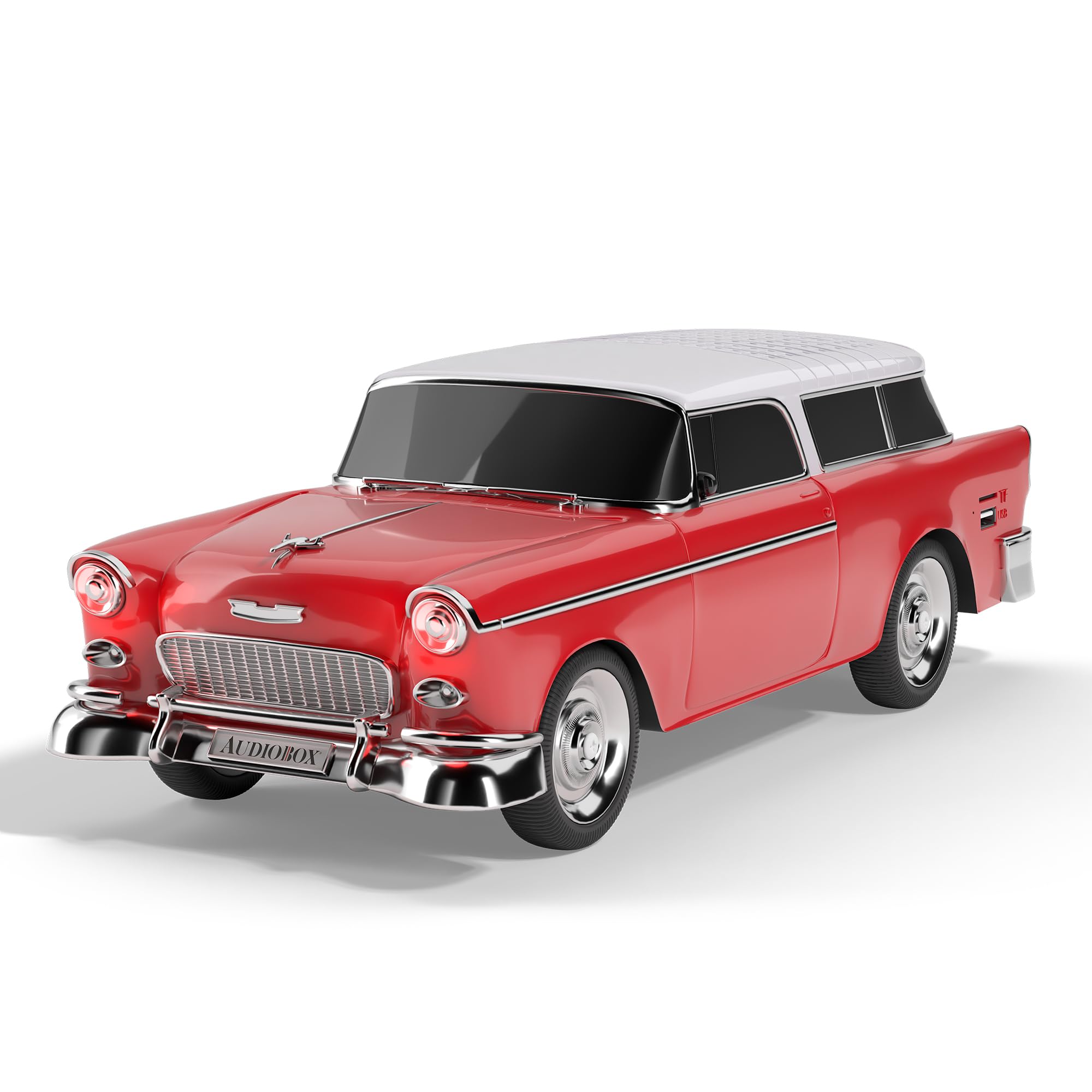 Audiobox 1955 Bel Air Retro Ride Bluetooth Car Speaker & FM Radio | with USB, SD, AUX Input for Office, Home, Garage (Red)