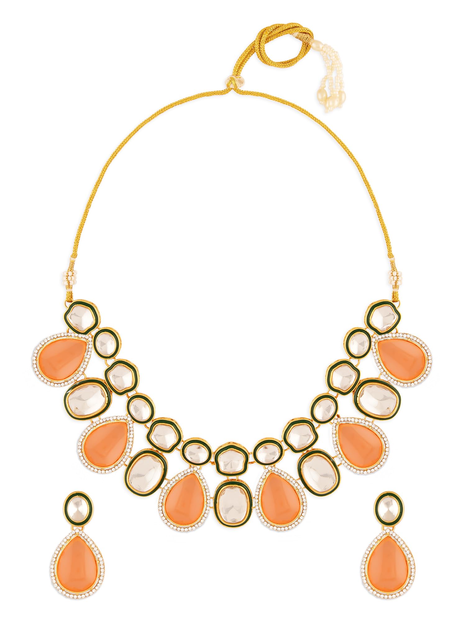 ZAVERI PEARLS Peach Stones Green Meenakari Austrian Diamonds Embellished Necklace & Earring Set For Women-ZPFK18060 (B0D3DBLJZV) Amazon Price History, Amazon Price Tracker