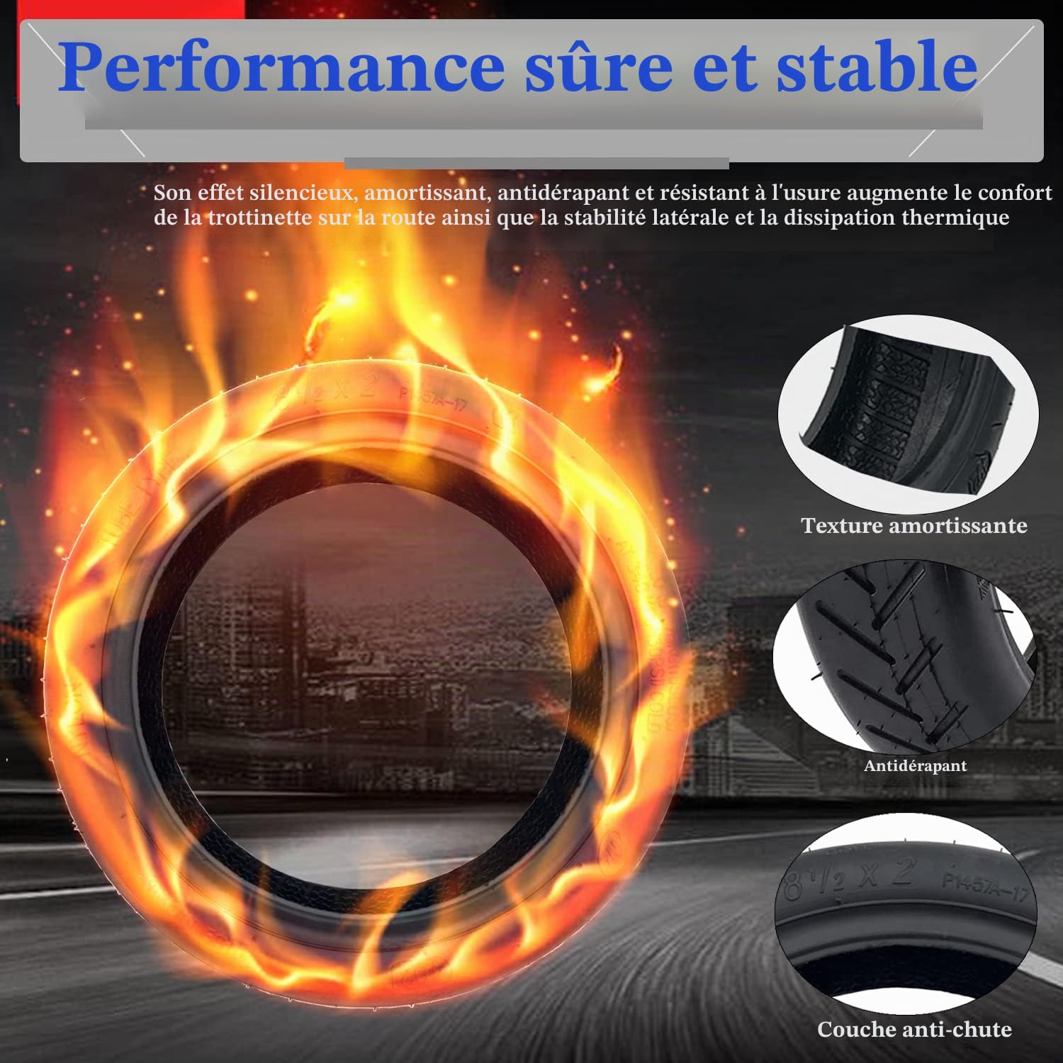 OUXI Lot de pneus pour scooter électrique 8 1/2 avec pneus et paquet de chambres à air de rechange pour scooter électrique + pneu 8,5" compatibles avec Xiaomi M365/M365Pro2 - Roues de rechange