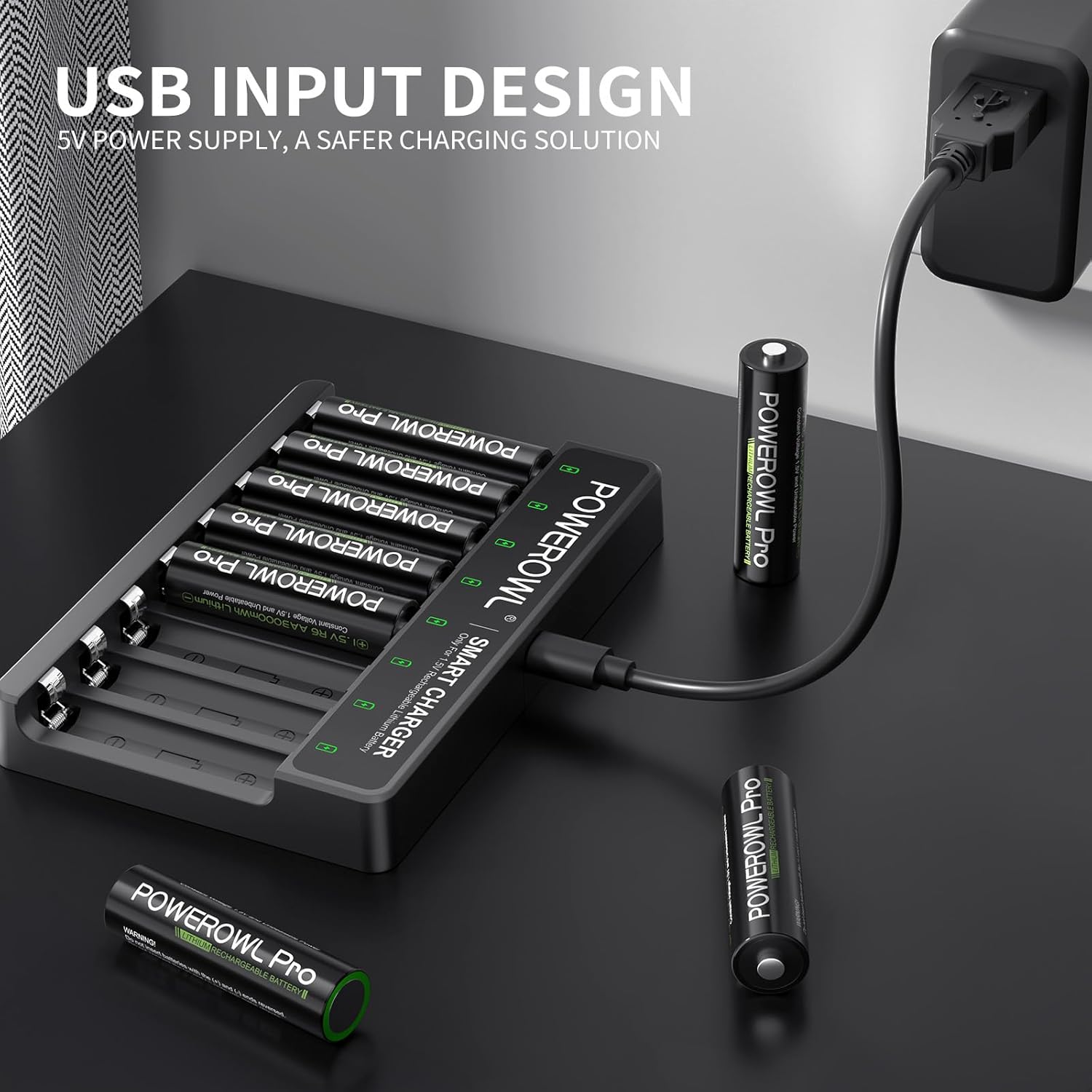 POWEROWL Rechargeable Lithium AA Batteries with Charger, 1.5V Stable Output 3600mWh Double A Battery 8 Pack for Blink Outdoor Camera