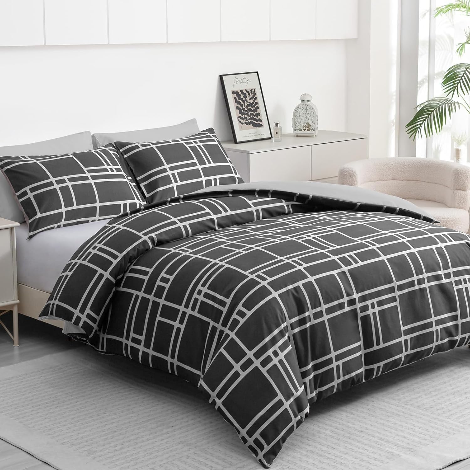 Pamposh 3 Pcs Single Duvet Cover Set with Matching Black Single Fitted Sheet 40 cm Extra Deep Pocket - UltraSoft Breathable Premium Microfibre Reversible Quilt Cover Bedding Set For All Seasons — view 67