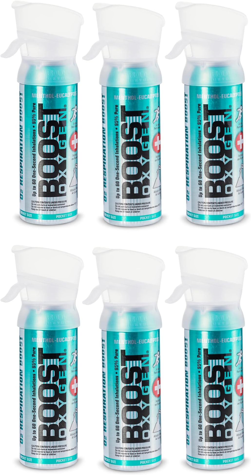 Boost Oxygen Pocket Size Breathe Menthol-Eucalyptus Aroma 3 Liter Canister | All-Natural Resiratory Support for Aerobic Recovery, Altitude, Performance and Health (6 Pack)