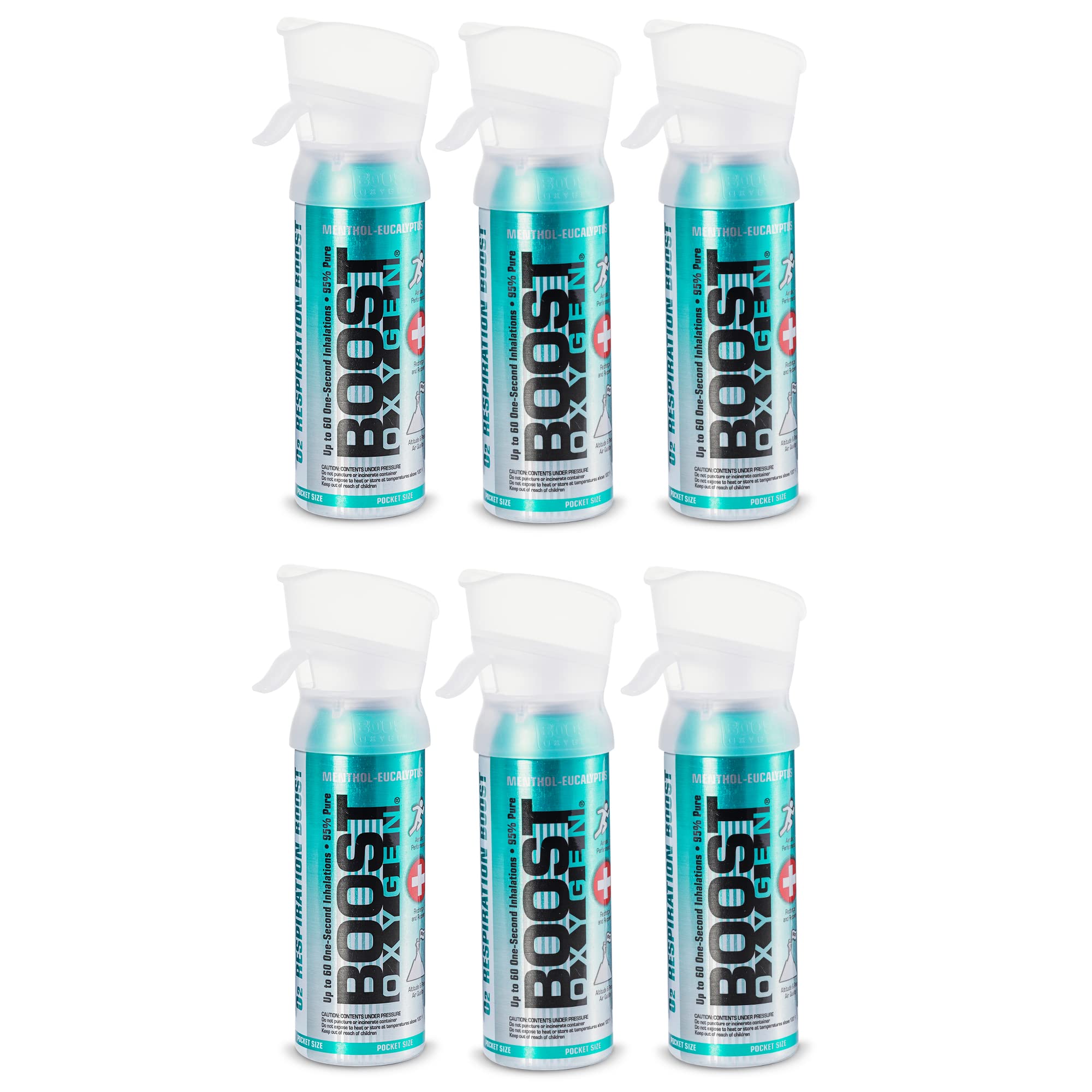 Boost Oxygen Pocket Size Breathe Menthol-Eucalyptus Aroma 3 Liter Canister | All-Natural Resiratory Support for Aerobic Recovery, Altitude, Performance and Health (6 Pack)