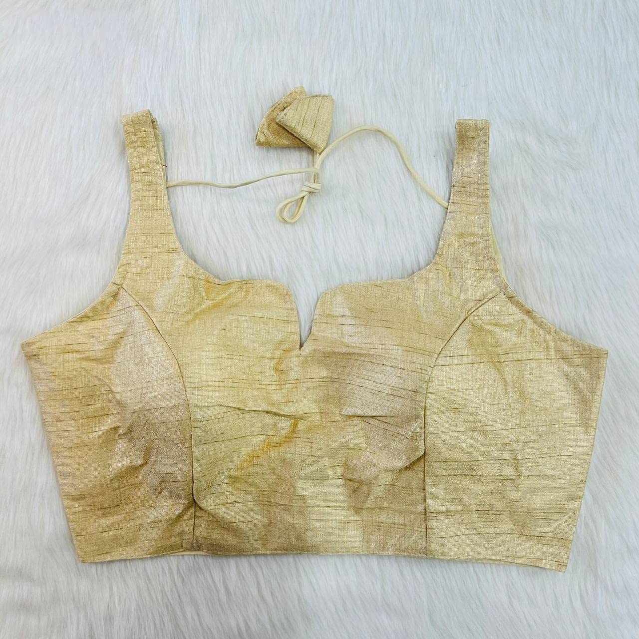 Pujia Mills Women's Heavy Phantom Silk Bollywood Style Sleeveless Trendy Blouse(Veda) (Cream, 36)