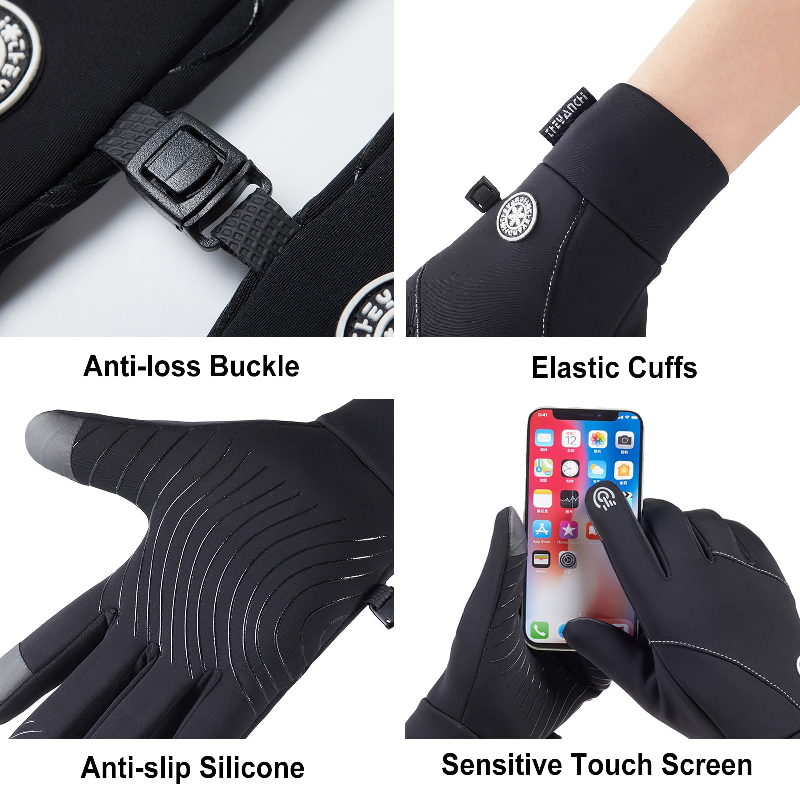 MAPLELILY Guanti invernali per uomo e donna, impermeabili, guanti touch screen, guanti caldi antivento per lavoro, guanti termici leggeri, guanti freddi per guida, ciclismo, corsa, equitazione