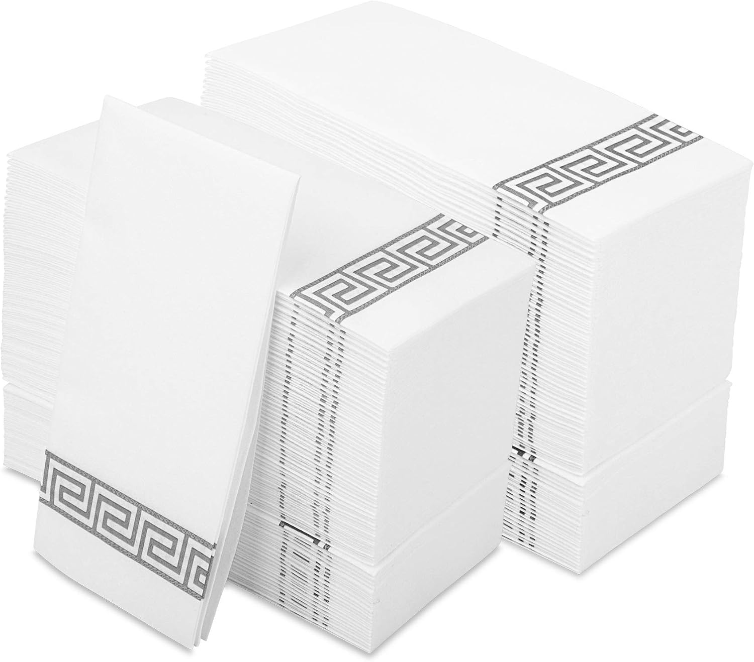 Decorative Hand Towels Disposable, Silver Design 200 Linen-Feel Guest Towels – Formal Dinner, Anniversary, Wedding Napkins for Tables, Guestrooms, Restrooms, 8.5x 4-Inches Folded, [Silver 200 Pack]