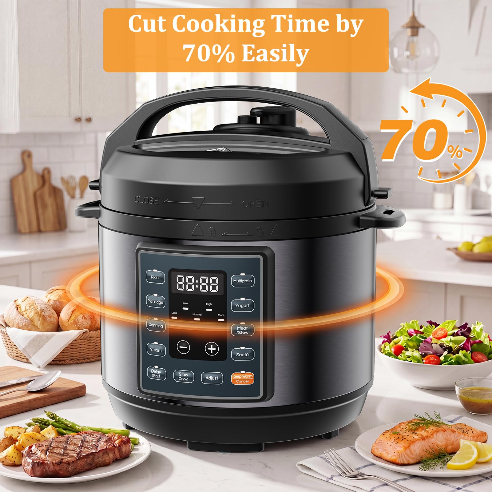 NEWBULIG Olla a presión eléctrica 10 en 1, 3 cuartos de horno, multicocina para arroz, estofado y vapor, pequeña olla programable programable de acero inoxidable con función de cocción lenta y bandeja