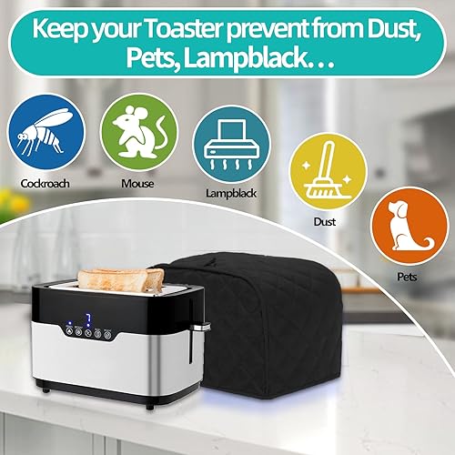 Miniatura 19 de Cubierta acolchada de tela de poliéster para tostadora de pan de cuatro rebanadas, protector de utensilios para hornear, protección contra el polvo