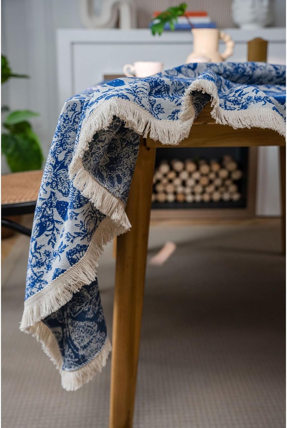 Blue Printed Tablecloth Thick Tablecloth Rectangular Coffee Table Cover Dust Cover,60 * 60cm