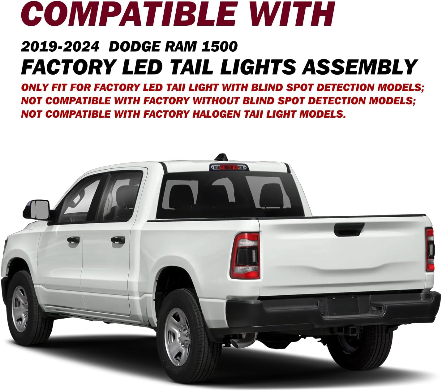 JSBOYAT LED Tail Light Assembly Compatible with 2019-2024 Dodge Ram 1500 With Blind Spot (Module NOT Included), Rear Brake Light Black Smoke Lens Tail Lamps Left Driver Side 55112993AC,55112993AD