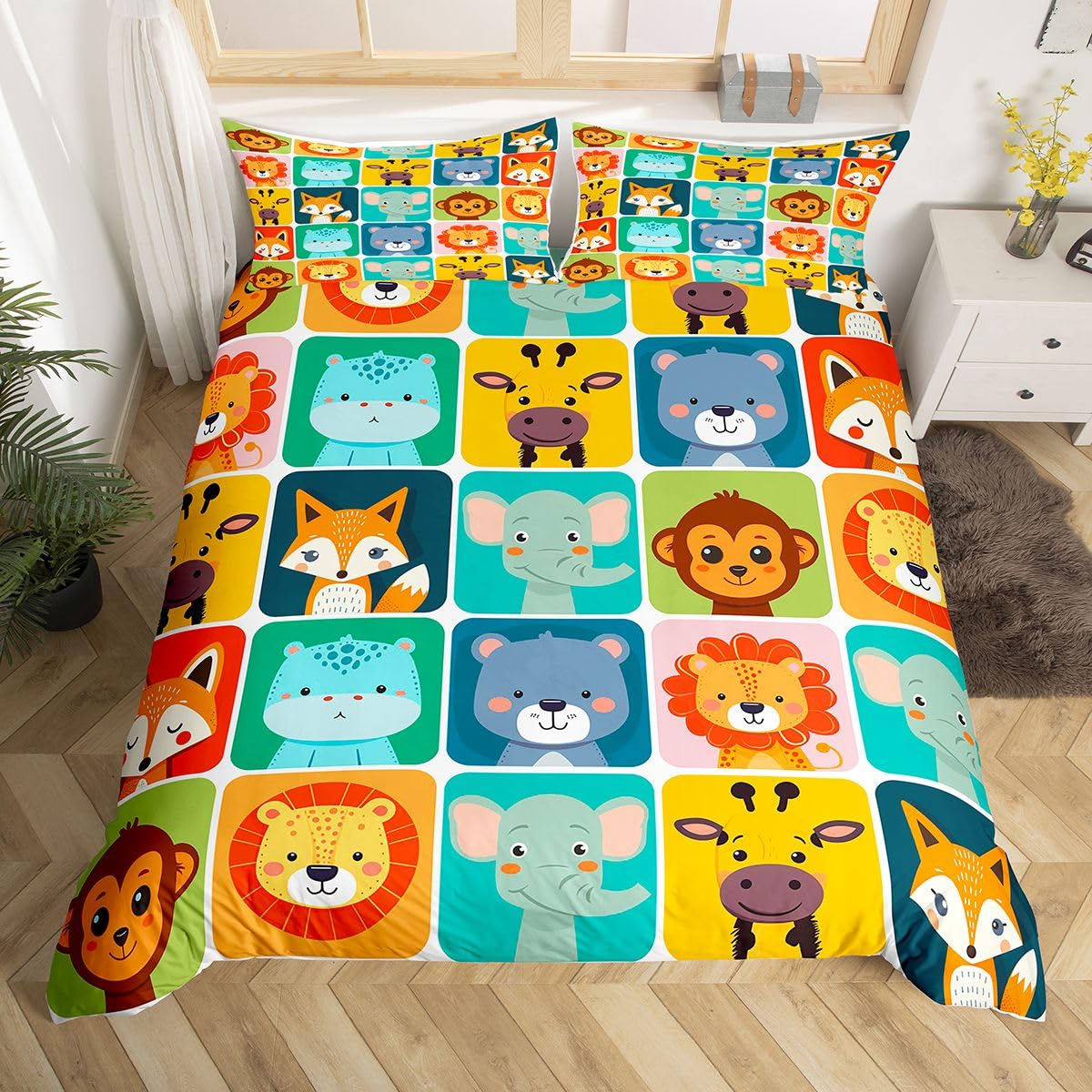 Housses de couettes éléphant lion singe grand lit enfant 240x260 cm