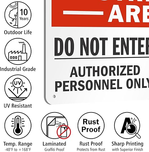 Miniatura 6 de SmartSign Letrero de metal con símbolo "Área restringida - No entrar, solo personal autorizado" de 12 x 18 pulgadas con símbolo, aluminio laminado